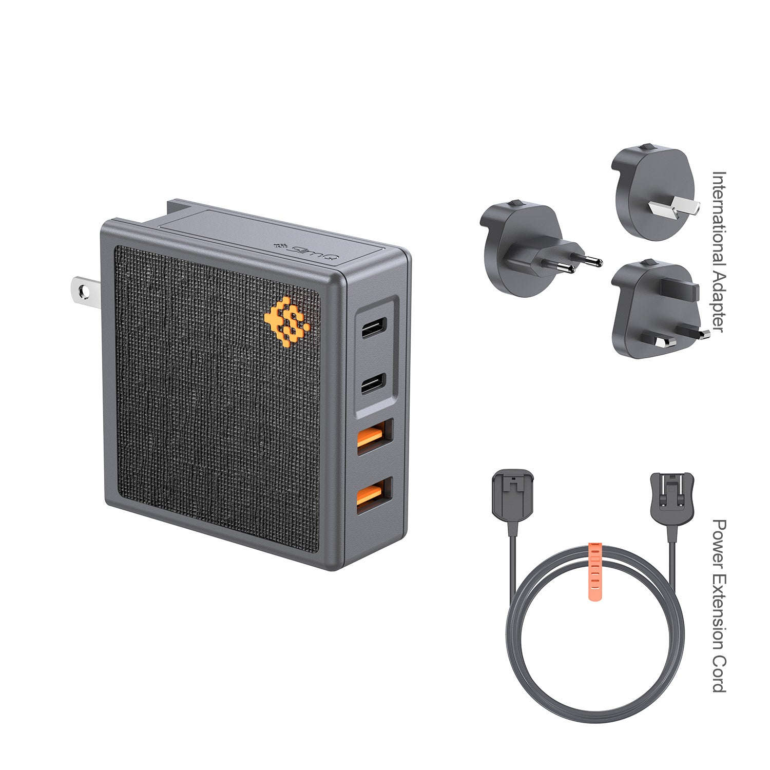 100W USB C GaN 충전기 + 국제 어댑터 + 연장 코드