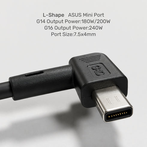 L-shaped ASUS Mini Port cable on a light gray background