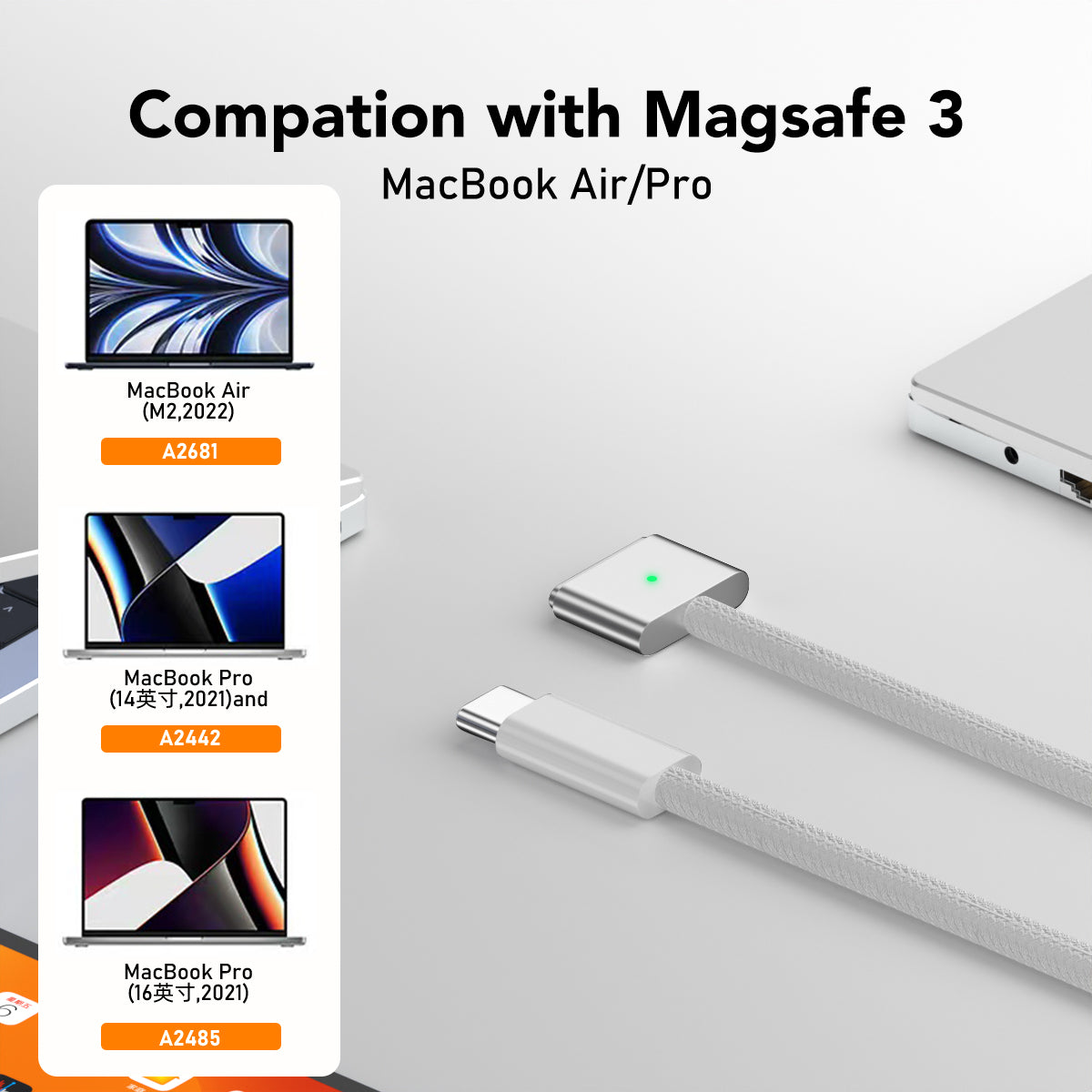 Apple 4.6A 1.8m SlimQ® 用 Magsafe2 ケーブル