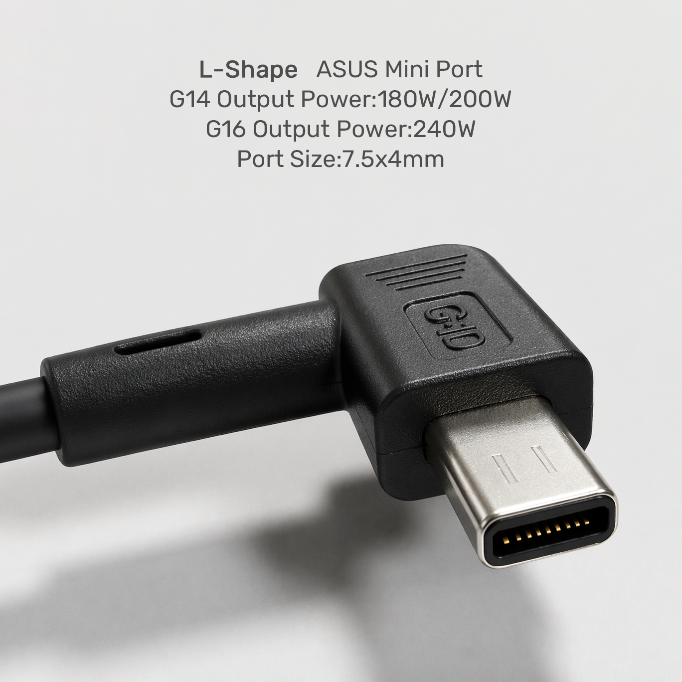 L-shaped ASUS Mini Port cable on a light gray background