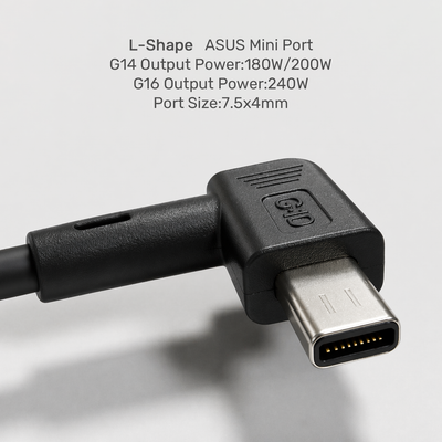 L-shaped ASUS Mini Port cable on a light gray background