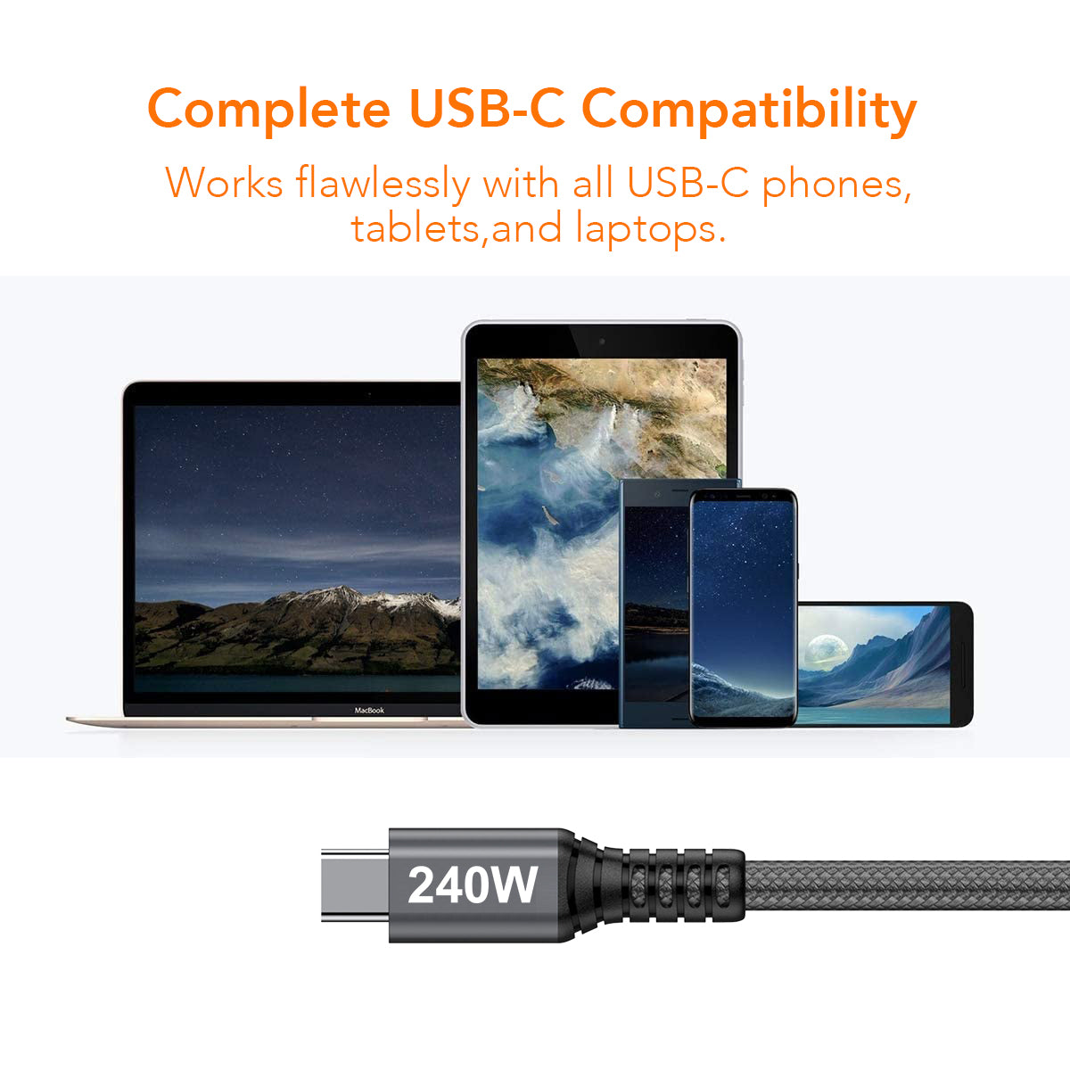 Câble certifié USB-IF bidirectionnel USB2 Gen2 Type-C, données 480 Mbps, PD 240W (48V/5A) 1m / 3.28ft